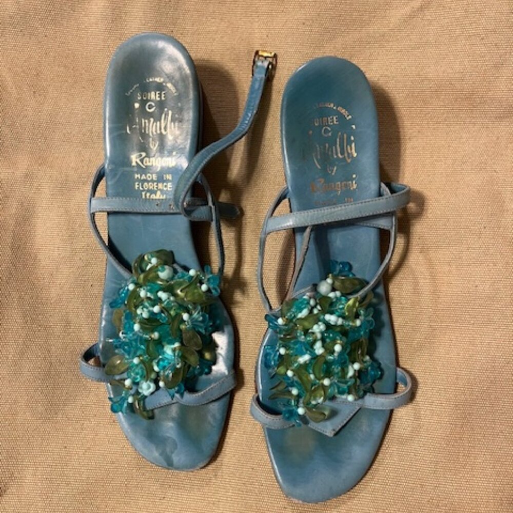 Vintage Amalfi by Rangoni, blue green sandals, - Picture 1 of 2